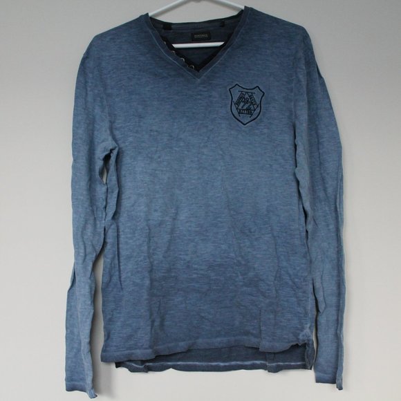 [BUFFALO DAVID BITTON] Blue Long-sleeve T-Shirt with  Crest - Picture 1 of 7